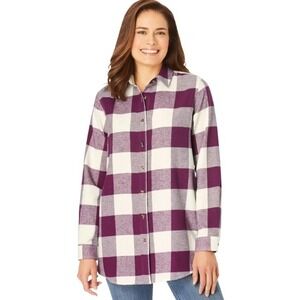 Woman‎ Within Plus Size Classic Flannel Shirt Deep Claret Large Buffalo 2X 26/28
